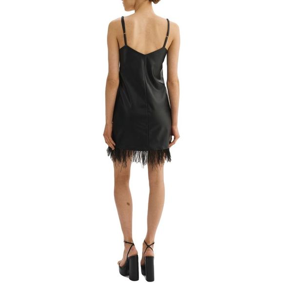 Lamarque Mollie Women's Faux Leather Feather Trim Sleeveless Slip Dress NWT - Picture 2 of 2